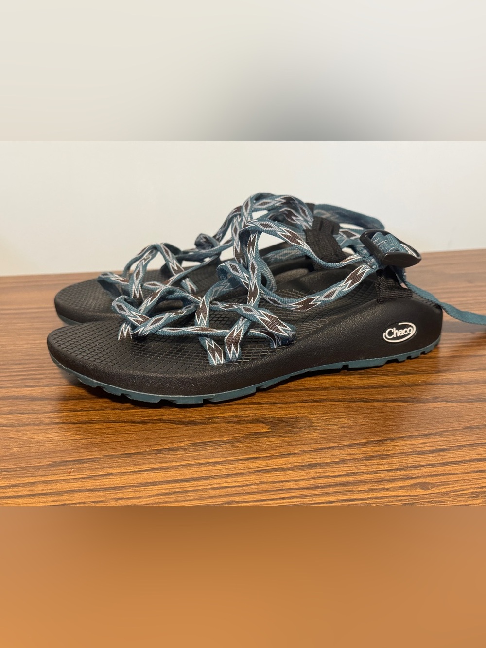 Chaco Women's Patterned Strap Sandals in Teal and Black - Picture 2 of 6